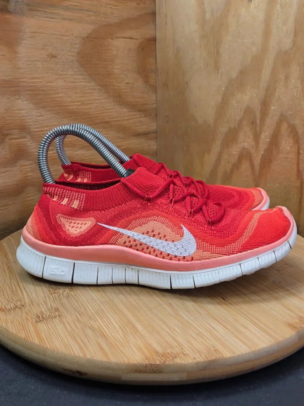 Nike Free 5.0 Flyknit Women Red Running Shoes Sneakers Size 8